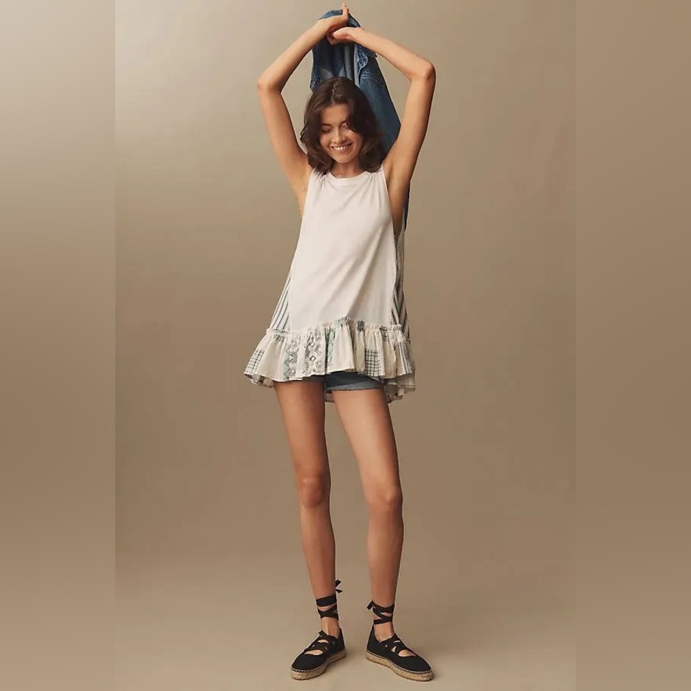 Anthropologie Pilcro Cream Ruffle Babydoll Muscle Tee
